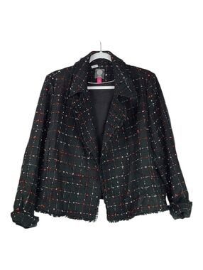 Vince Camuto Black Tweed Blazer Size L Tailored Workwear Classic Office Jacket